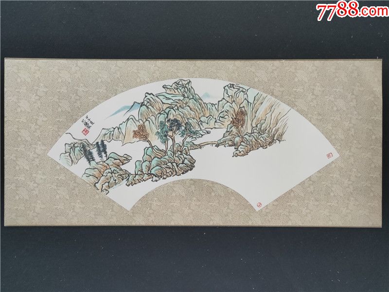 吳思駿青綠山水扇面卡紙尺寸60x20-價格:2500元-se68516334-山水國畫