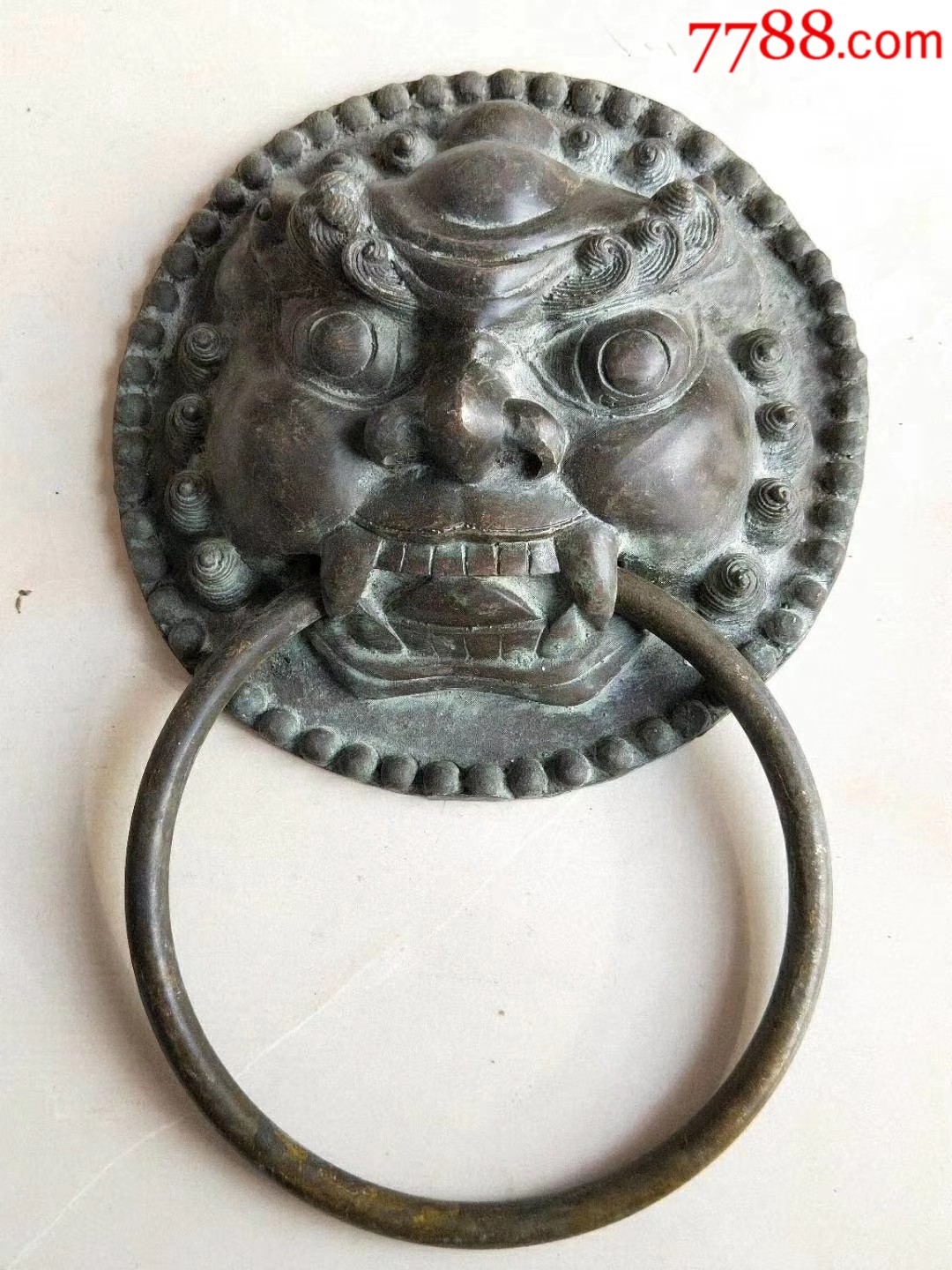 纯铜虎头门环一对品相如图工艺精湛纯手工制作全品