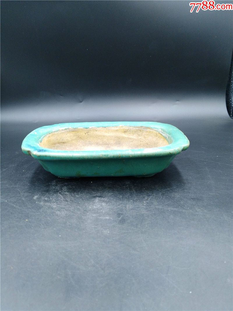 民国蓝釉四足水仙盆包老瓷器花盆菖蒲案头摆件