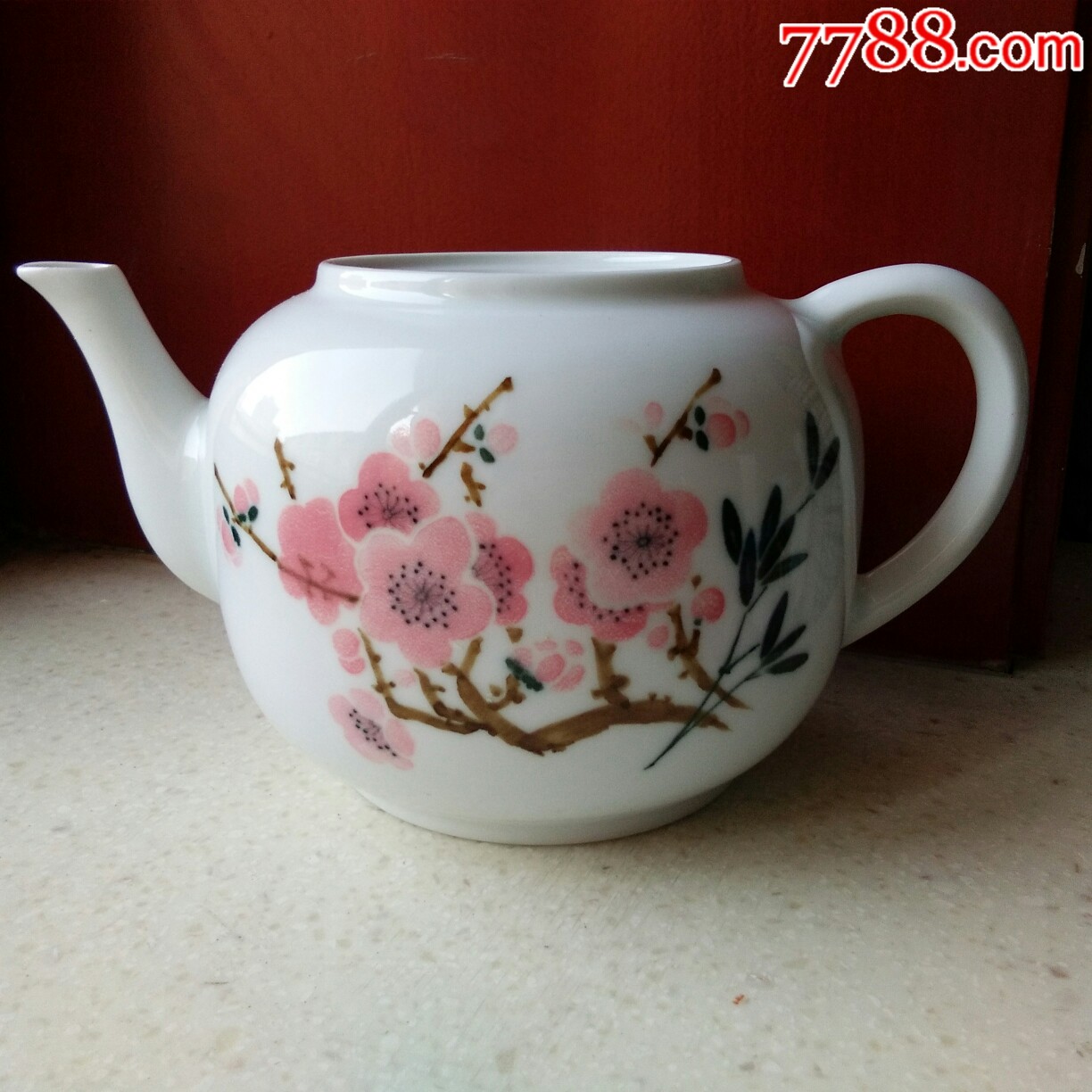 景德镇制手绘梅花高白泥茶壶