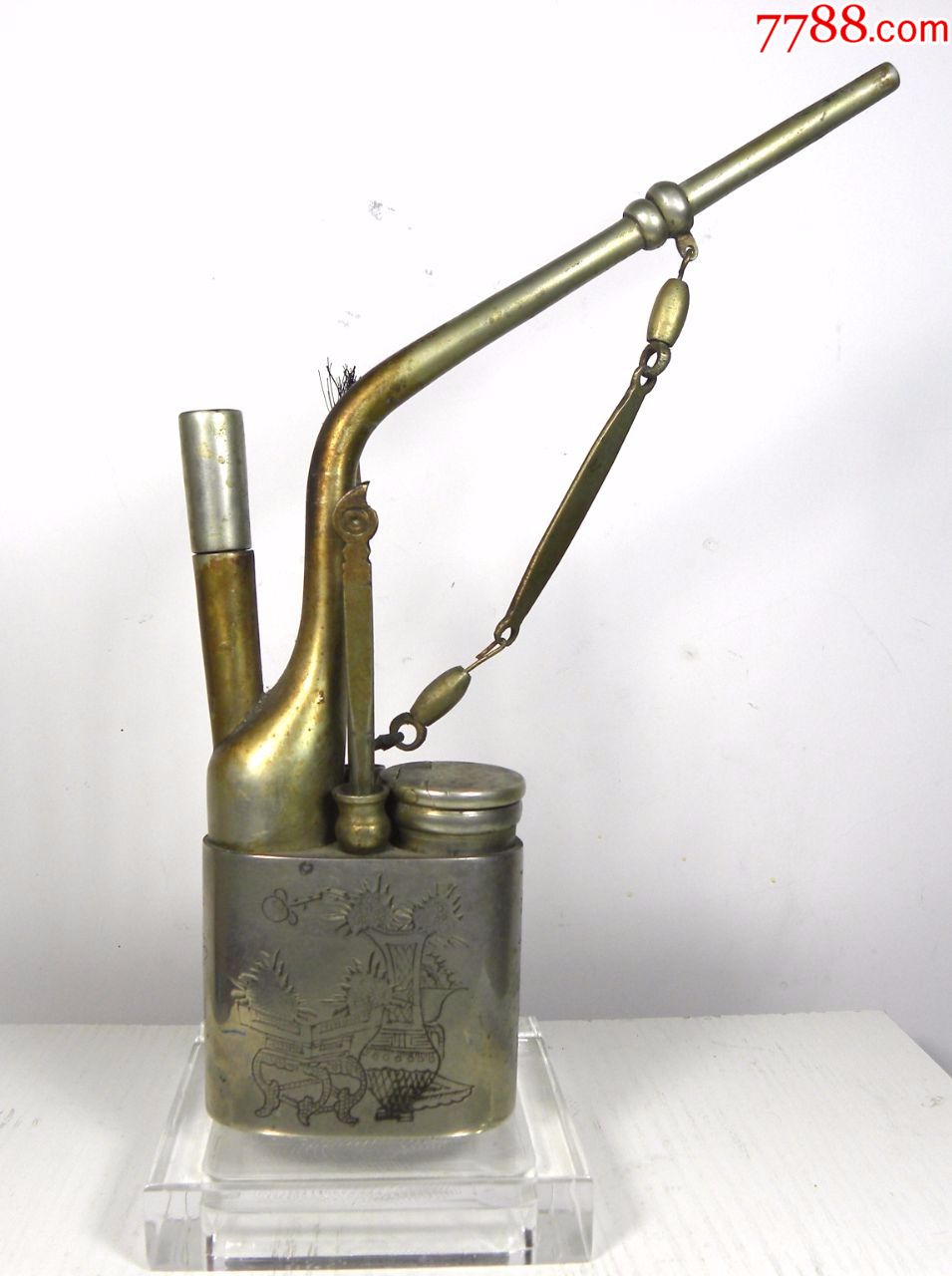 清代㊣题诗林中生玉竹月下美人来白铜水烟壶稀少