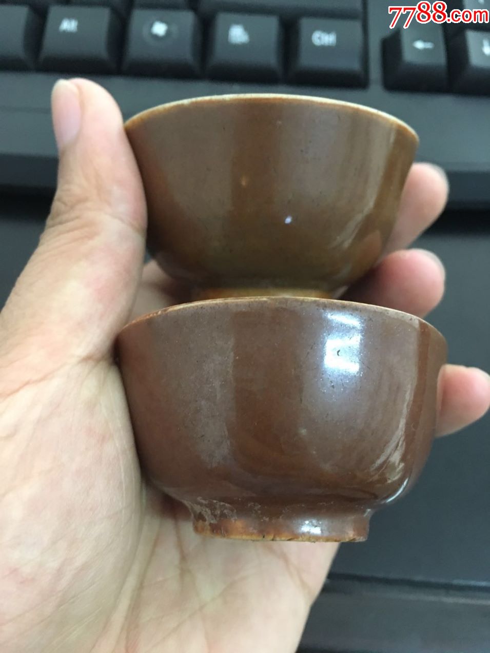 清代紫金釉小茶杯一对