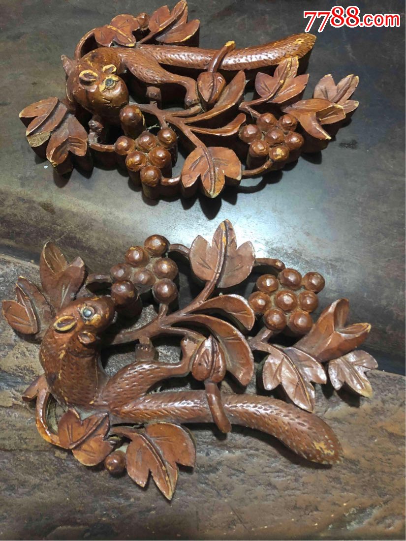 木雕吉子松鼠葡萄