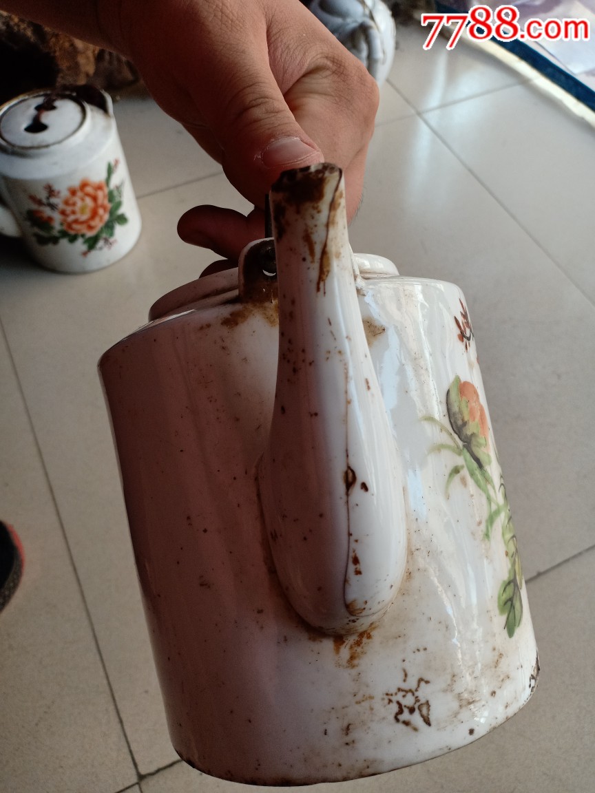 店50年代百花齐放花卉提梁茶壶盖有小磕身上有冲线爆釉1513