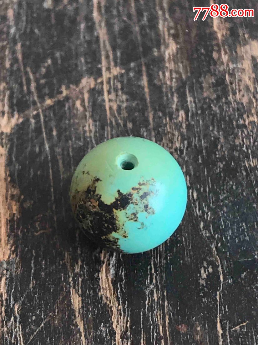 天然a货铁线绿松石珠子一颗品质不错重23克非老件保a货