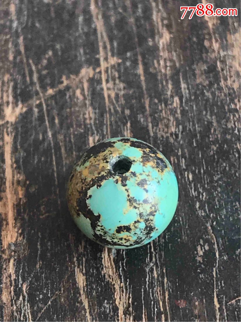 天然a货铁线绿松石珠子一颗品质不错重23克非老件保a货