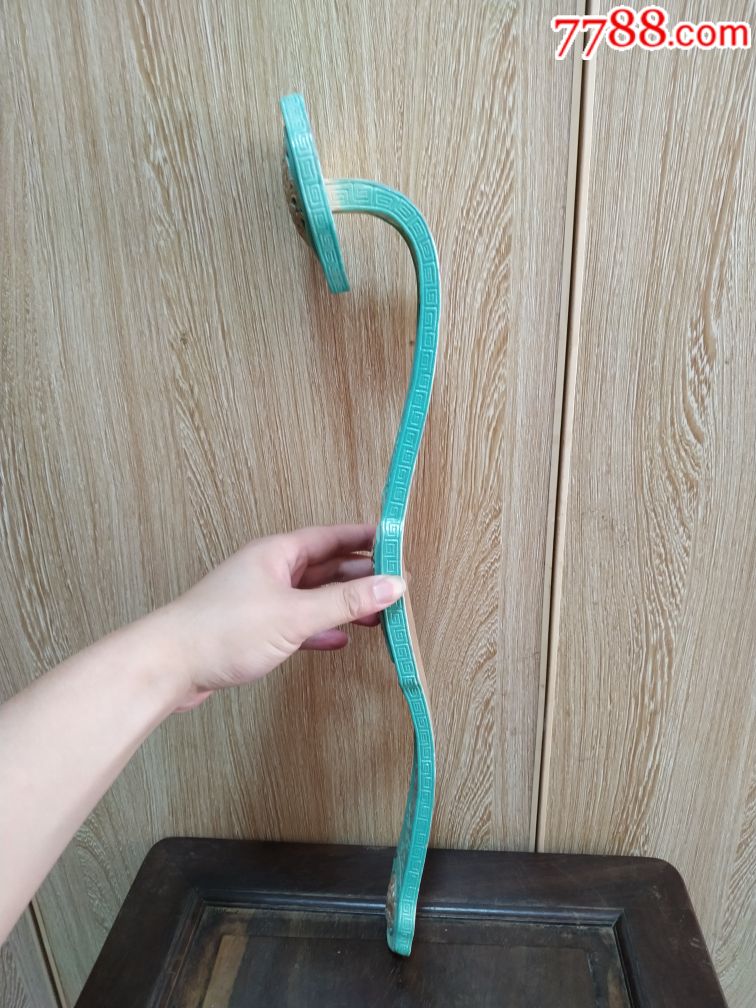 567瓷绿松石釉描金镂空瓷器如意50cm实物大气漂亮文房会所摆设很上