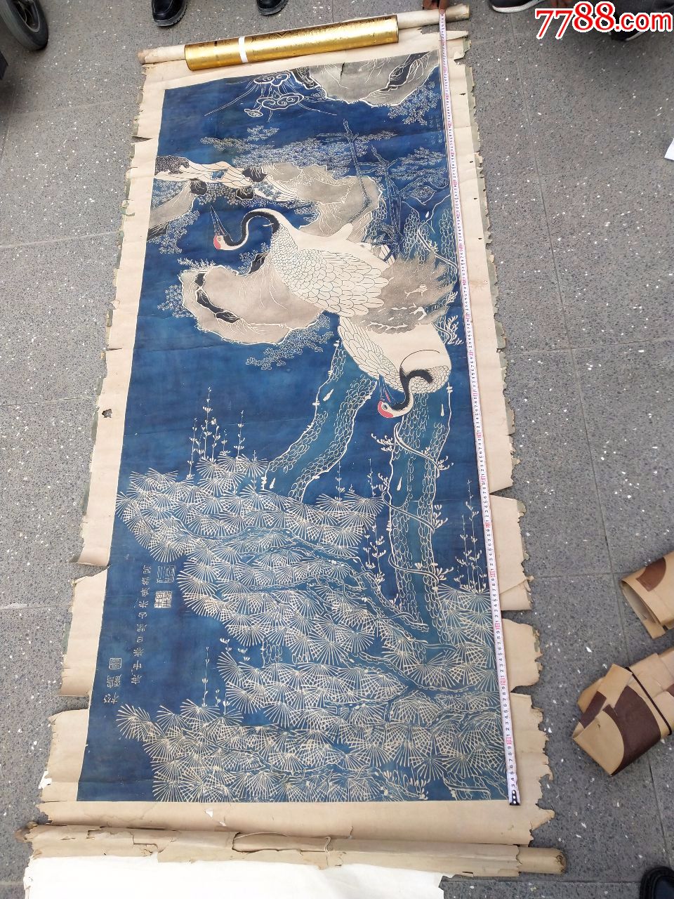 名人字画;碑帖拓帖拓片原拓"松鹤图"清拓190厘米*80厘米