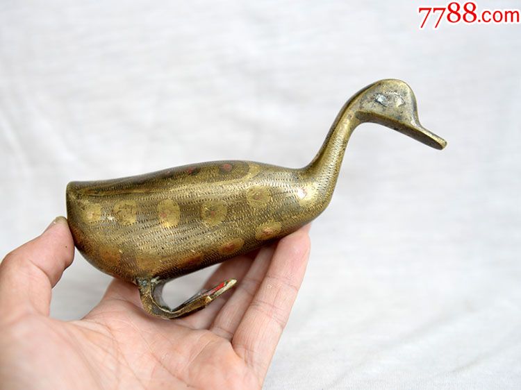 镏金老铜鸭子紫铜胎老鸭子纯铜摆件