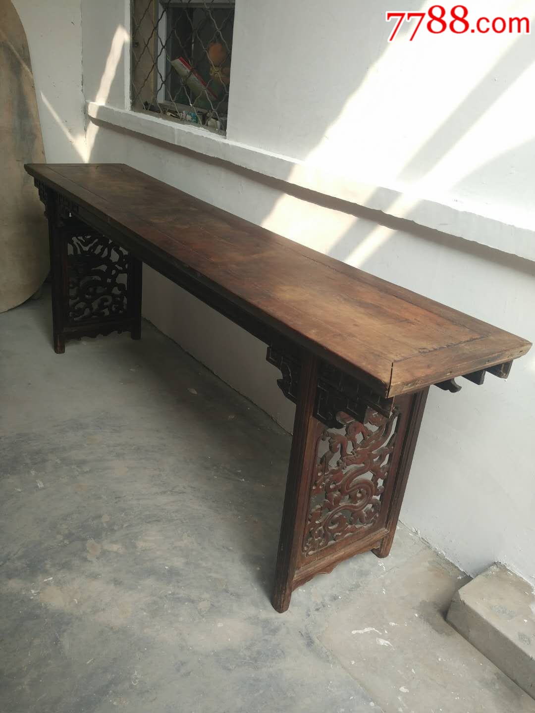 清早期海南黄花梨拐子龙纹大条案