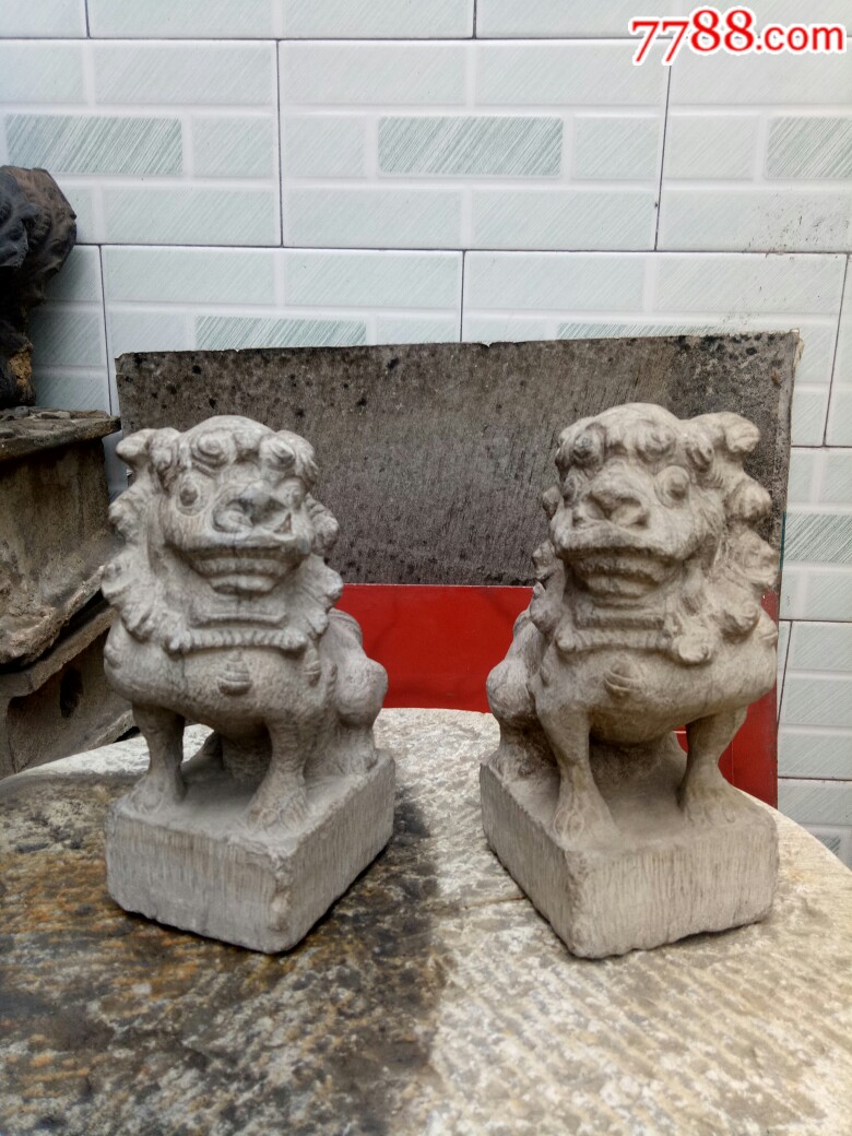 案头石狮子一对_石狮/石雕塑_第1张_7788砚台收藏