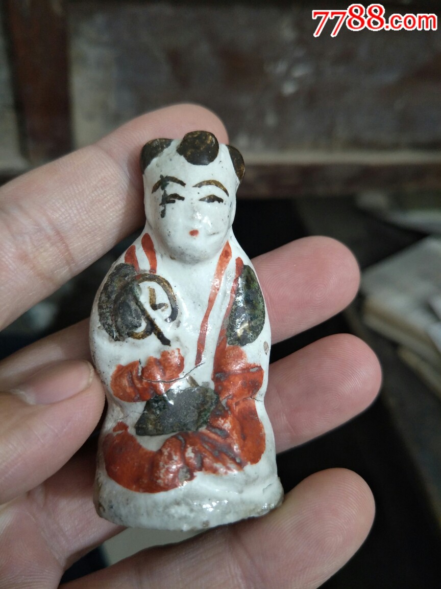 宋代红绿彩三彩磨喝乐人物临清运河古玩店