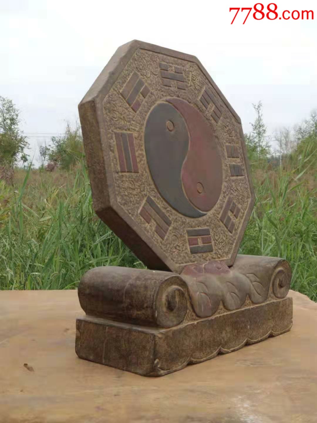 八卦石钱材质~青石彩绘镇宅辟邪,中堂摆设,美观大气…_石狮/石雕塑_老