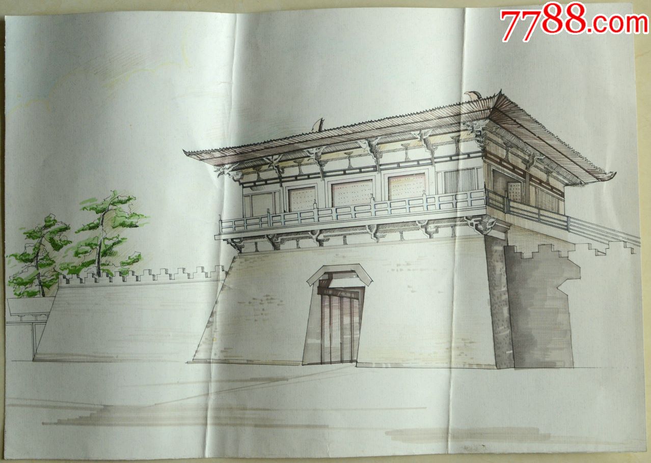 古建筑宫殿工笔画_山水国画原作_第1张_7788字画网