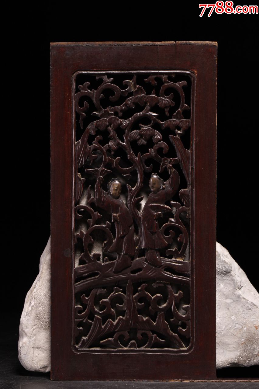 清/银杏木人物镂空雕板一对两块