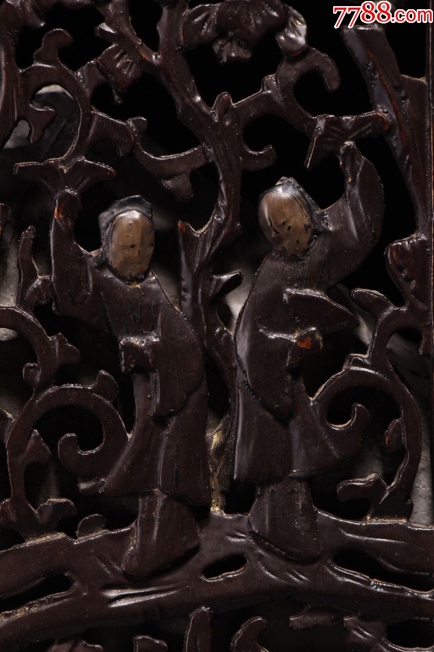 清/银杏木人物镂空雕板一对两块-木雕花板-7788文房四宝收藏