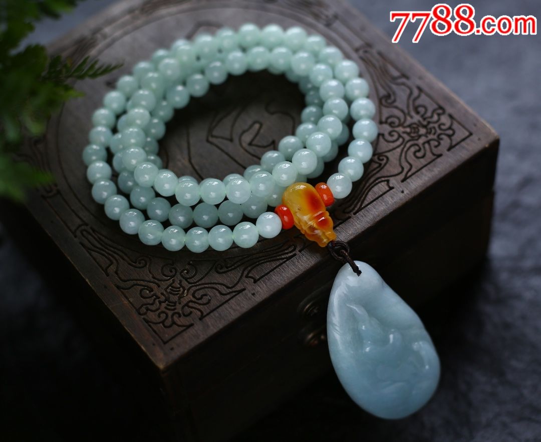 秒杀特价天然a货翡翠冰糯种7mm左右108粒佛珠手链项链两用款