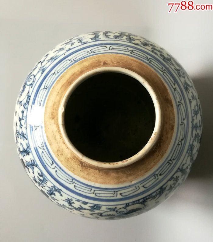 真品清代瓷器青花缠枝莲喜字老罐子景德镇古董文房摆件