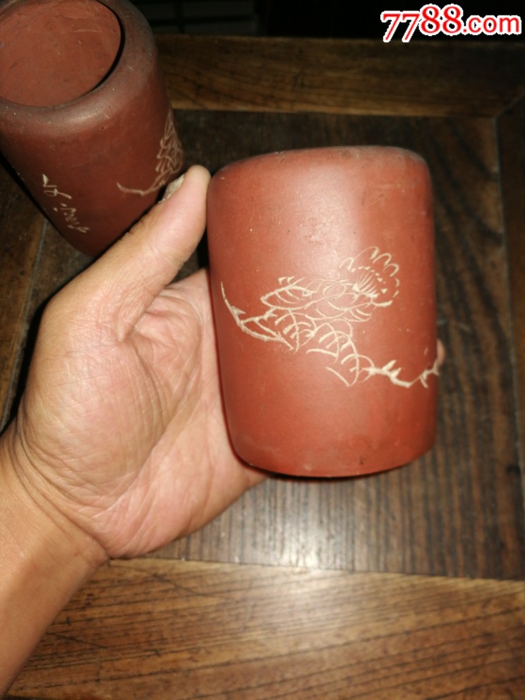 石如生款紫砂笔筒一对