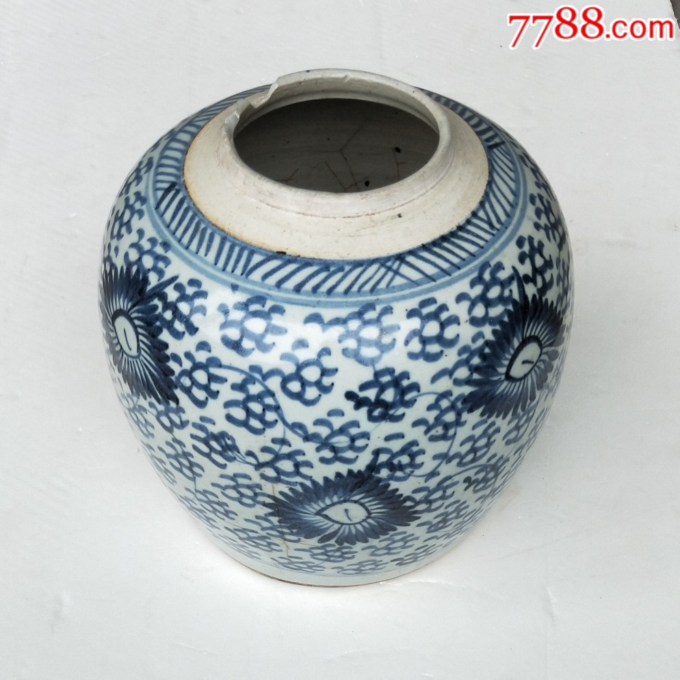 民国早期手工青花瓷罐古董陶瓷坛子摆件花瓶收藏品