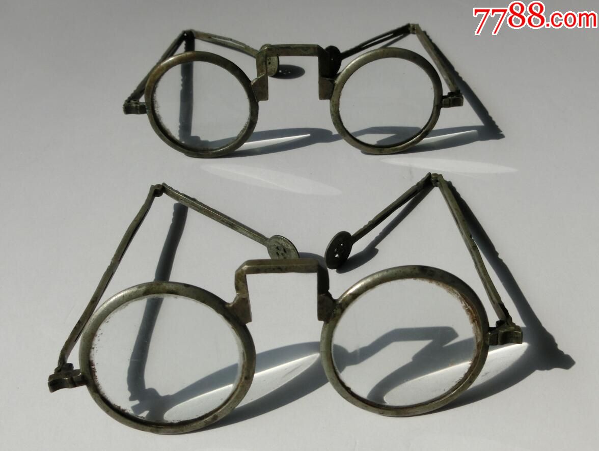 白铜镜框,铜钱竹节眼镜架,清朝纯天然水晶镜片眼镜_铜