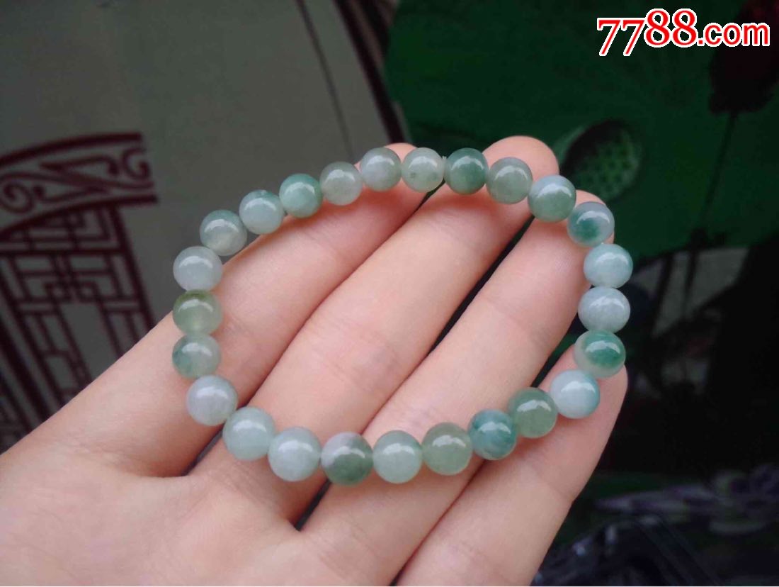 起光冰种飘花圆珠手链天然翡翠a货