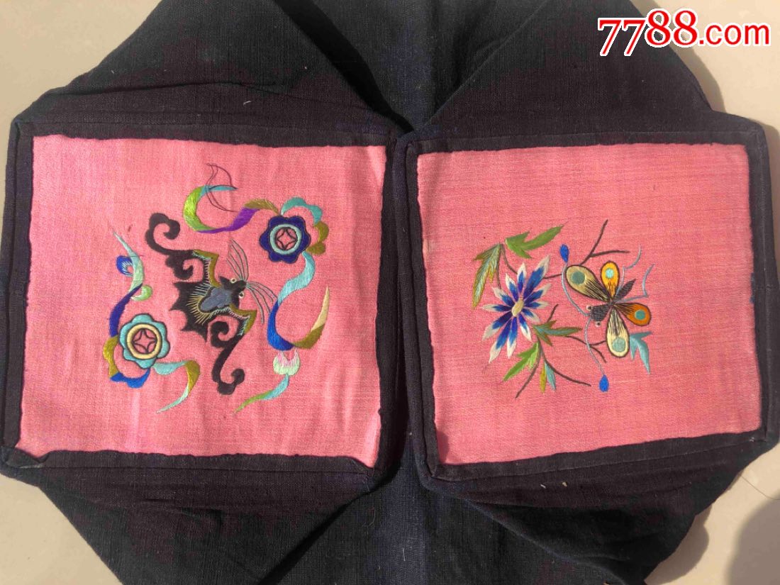 民国老刺绣枕顶一对寓意福从天降