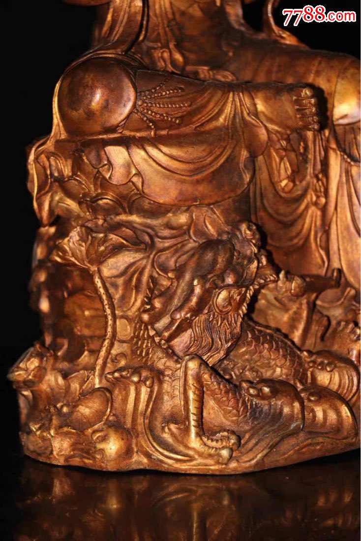 纯铜鎏金降龙观音