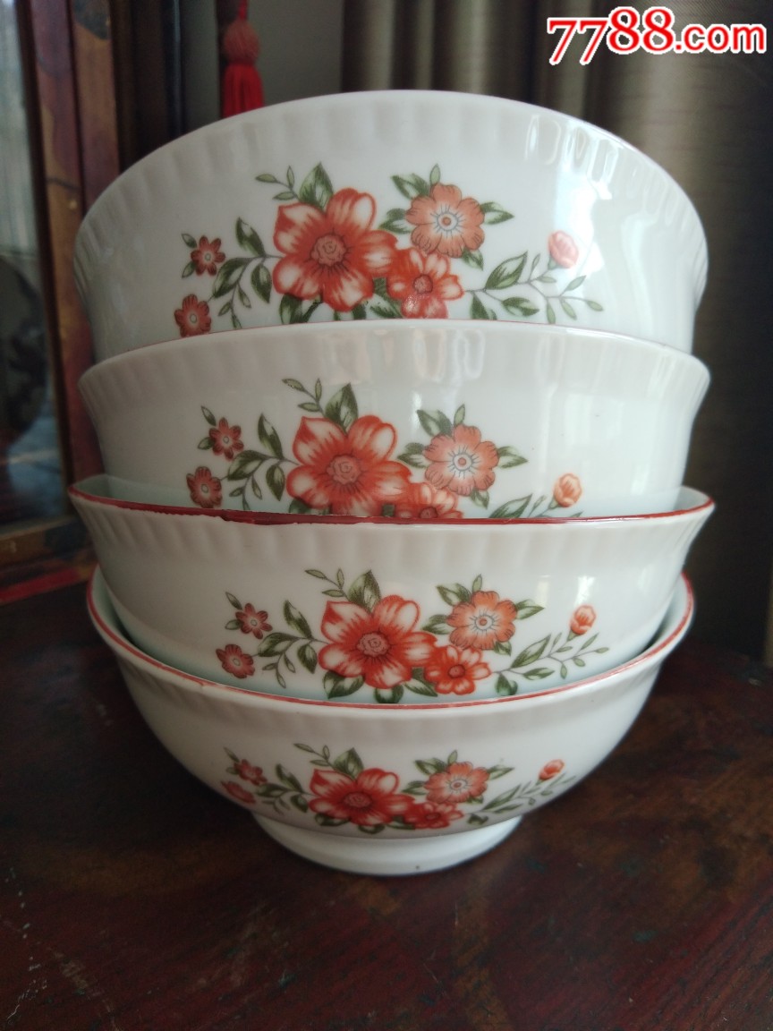 文革时期七八十年代中国锦州瓷器外销出口瓷碗一套四个全品