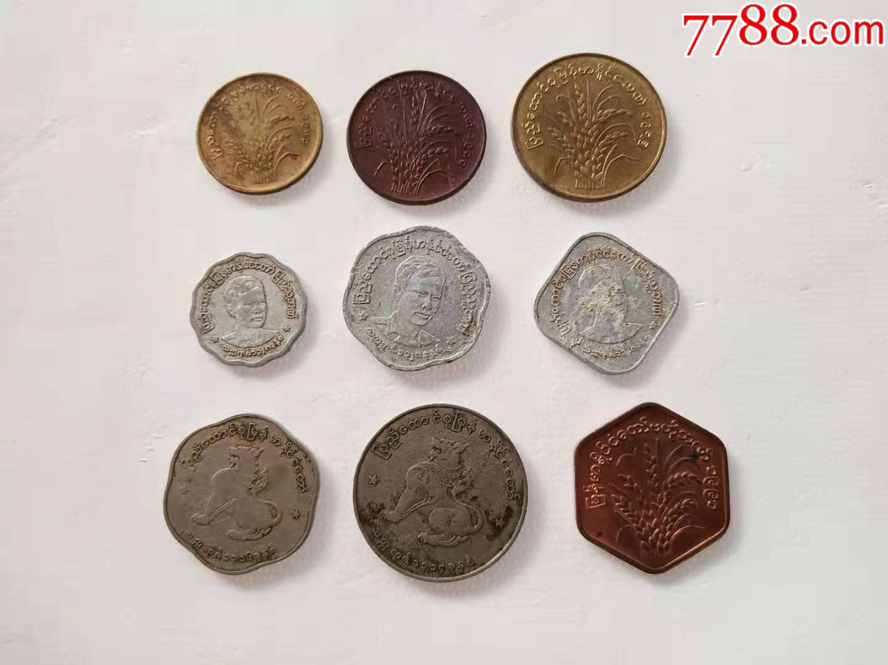 缅甸硬币10枚旧品见图外国钱币