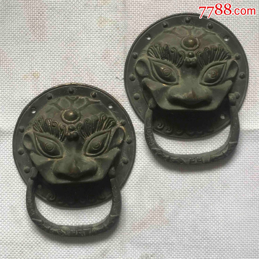 铜门拉手民俗老物件黄铜瑞兽首门拉手品好家装必备保真