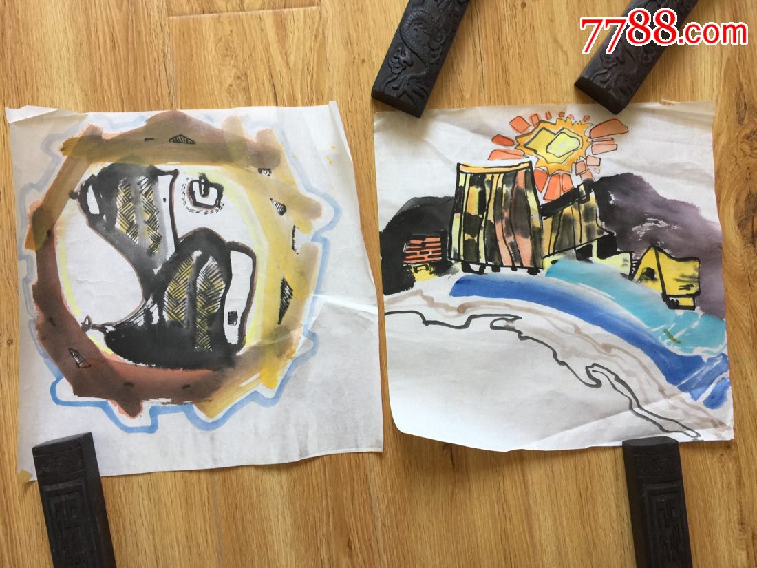 著名国画油画大师黎建伟所绘2张一起售