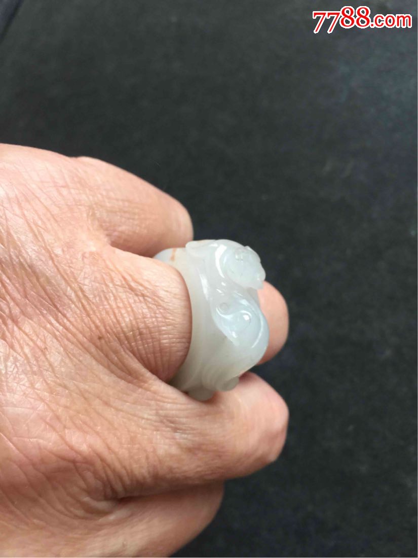 稀有羊脂玉螭龙纹男戒指