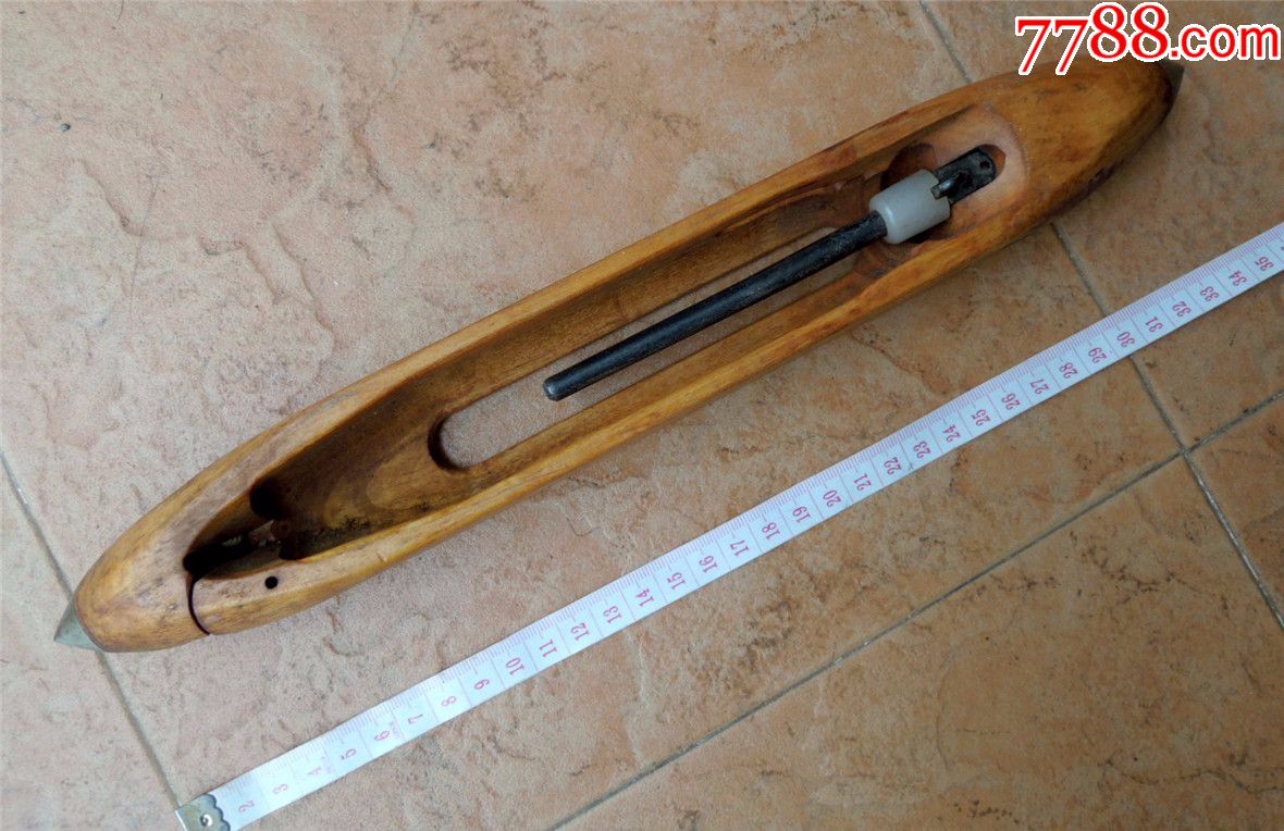 纺织收藏191012早期老国货织布机用特大钢尖好料硬木梭子340g