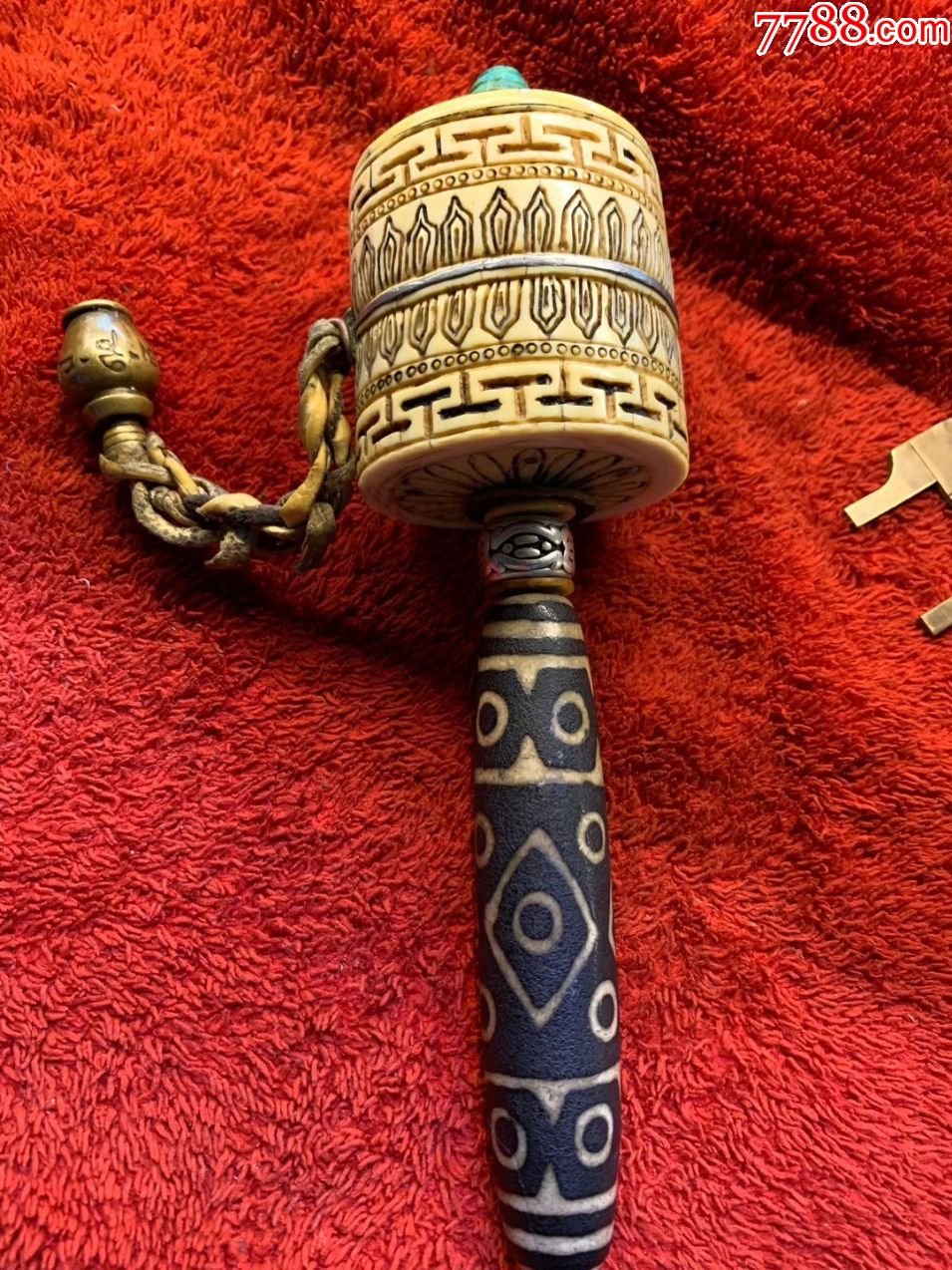 西藏老物件转经轮天珠转把