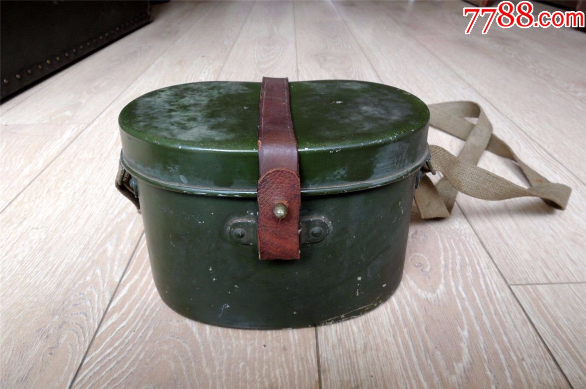 战争收藏191150年代我海军腰形皮扣铝制双层饭盒无标492g