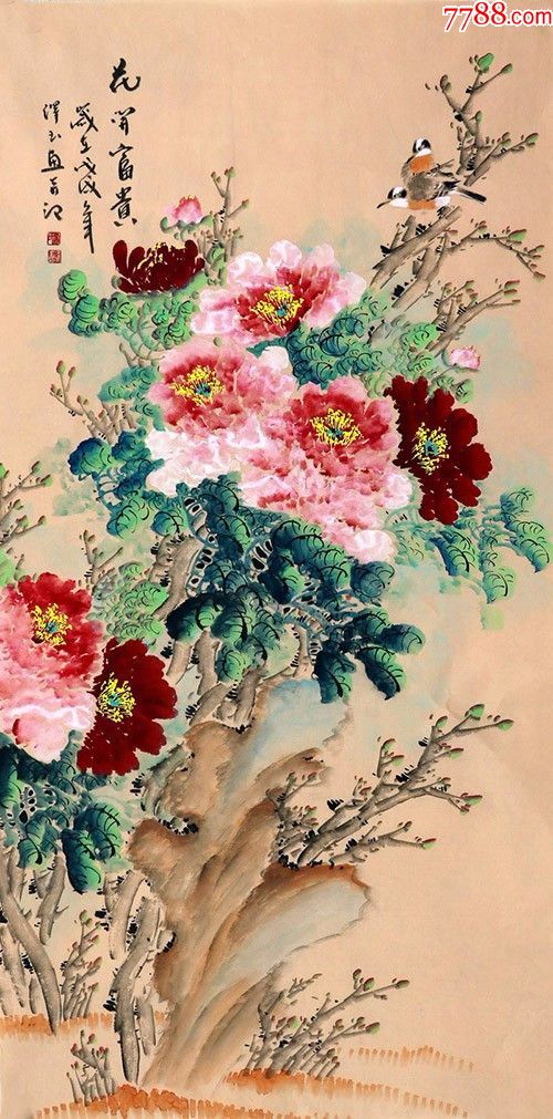 卢泽玉·四尺花鸟牡丹02