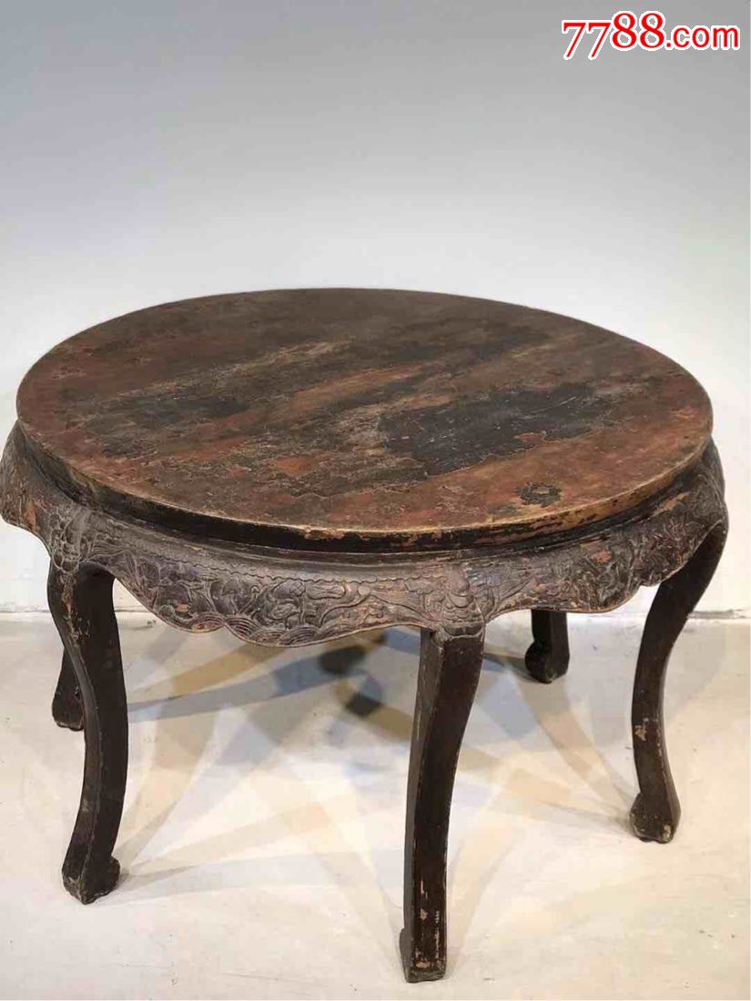 清早期楠木独板大圆桌包浆浑厚皮壳老辣品相一流雕工精湛完整无修牢固