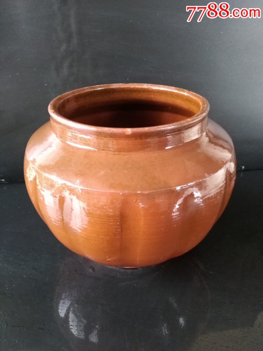 旧货荣昌老安陶红泥精制瓜棱罐