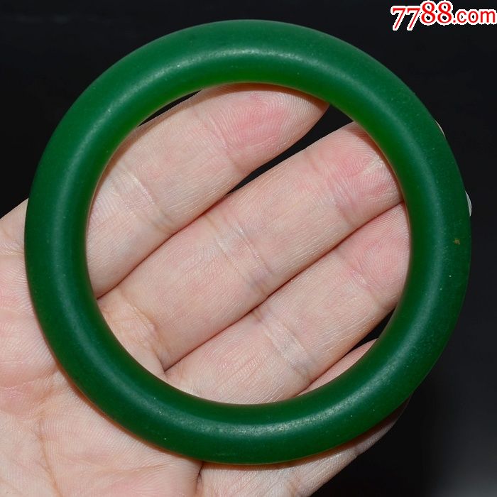 收藏几十年农村淘来清代原汁原味老包浆绿色老琉璃料器富贵手镯-价格: