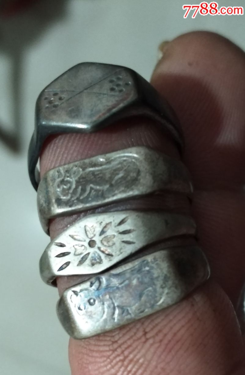 民国银戒指四个