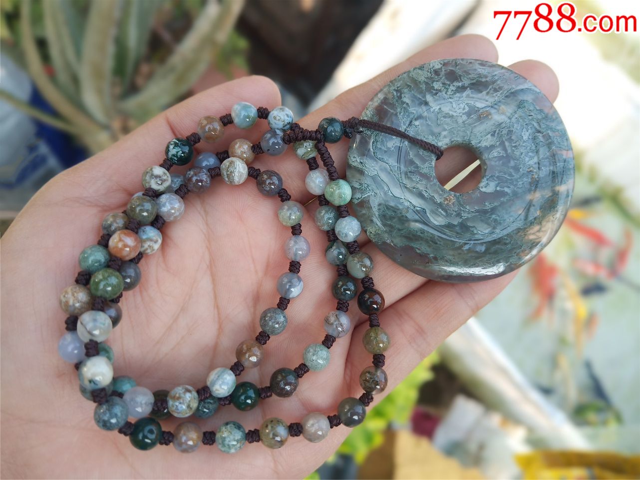 水草玛瑙吉祥平安扣挂链珠串链非常漂亮纯天然多省包邮