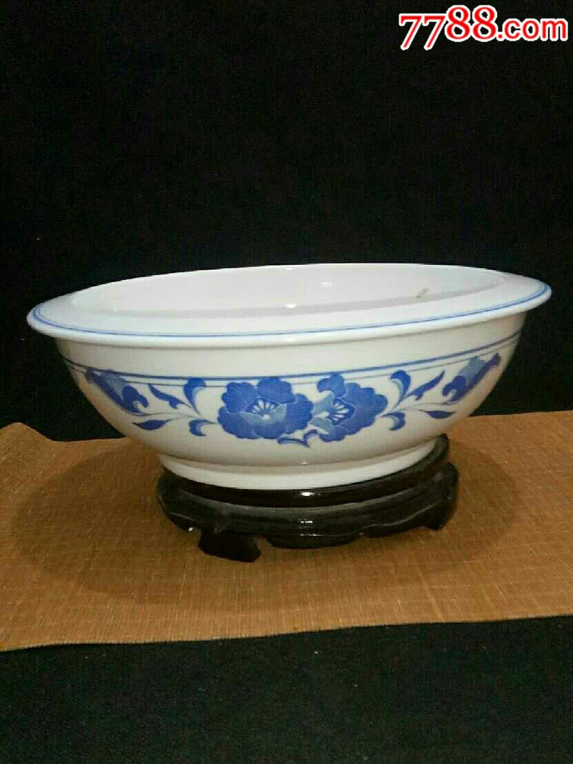 六七十年代醴陵新民11寸蓝芙蓉大汤盆