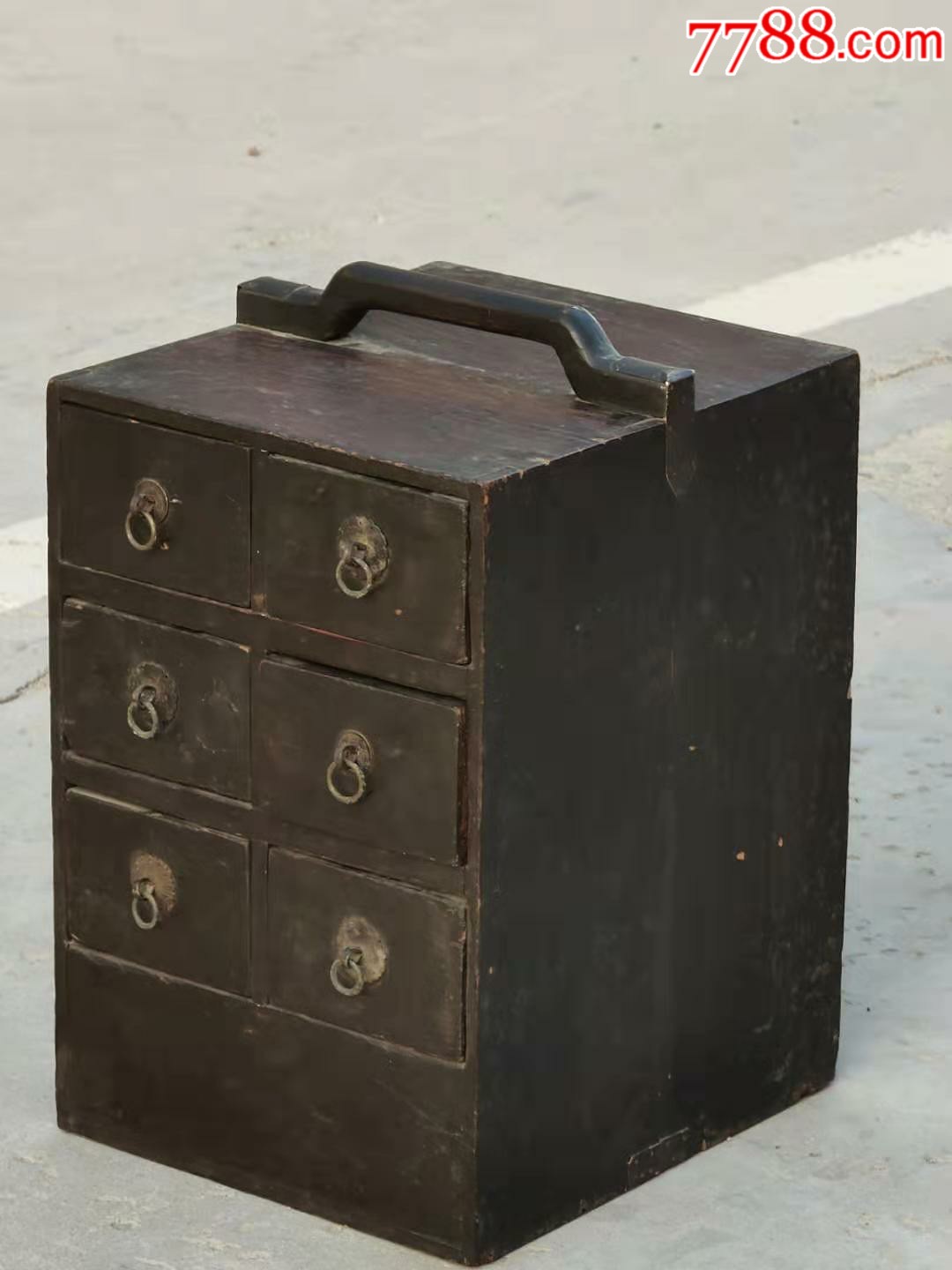 清代榆木手提药箱木药箱老中医用品-木箱-7788校徽收藏