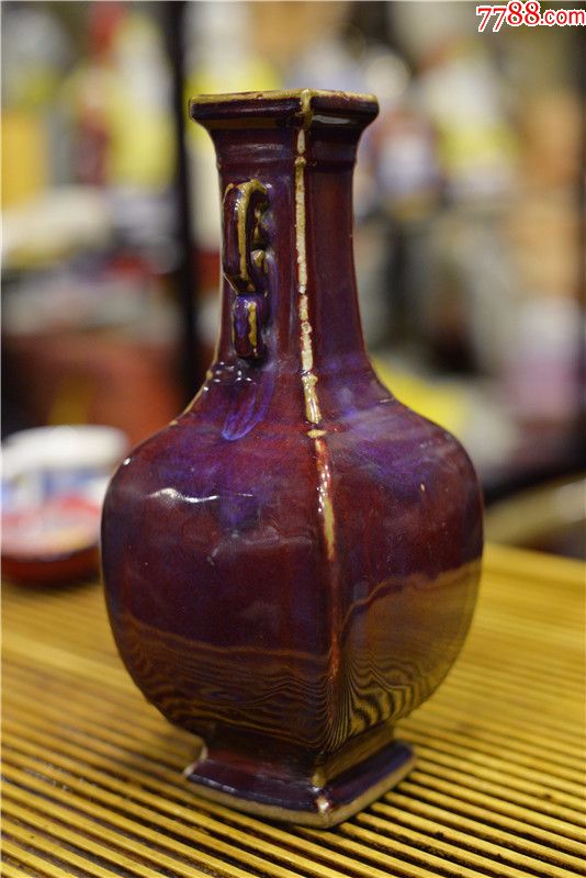 仿古80年代90年代炉钧釉钧窑瓷花瓶瓷器收藏品老货古玩仿古红釉窑变四方