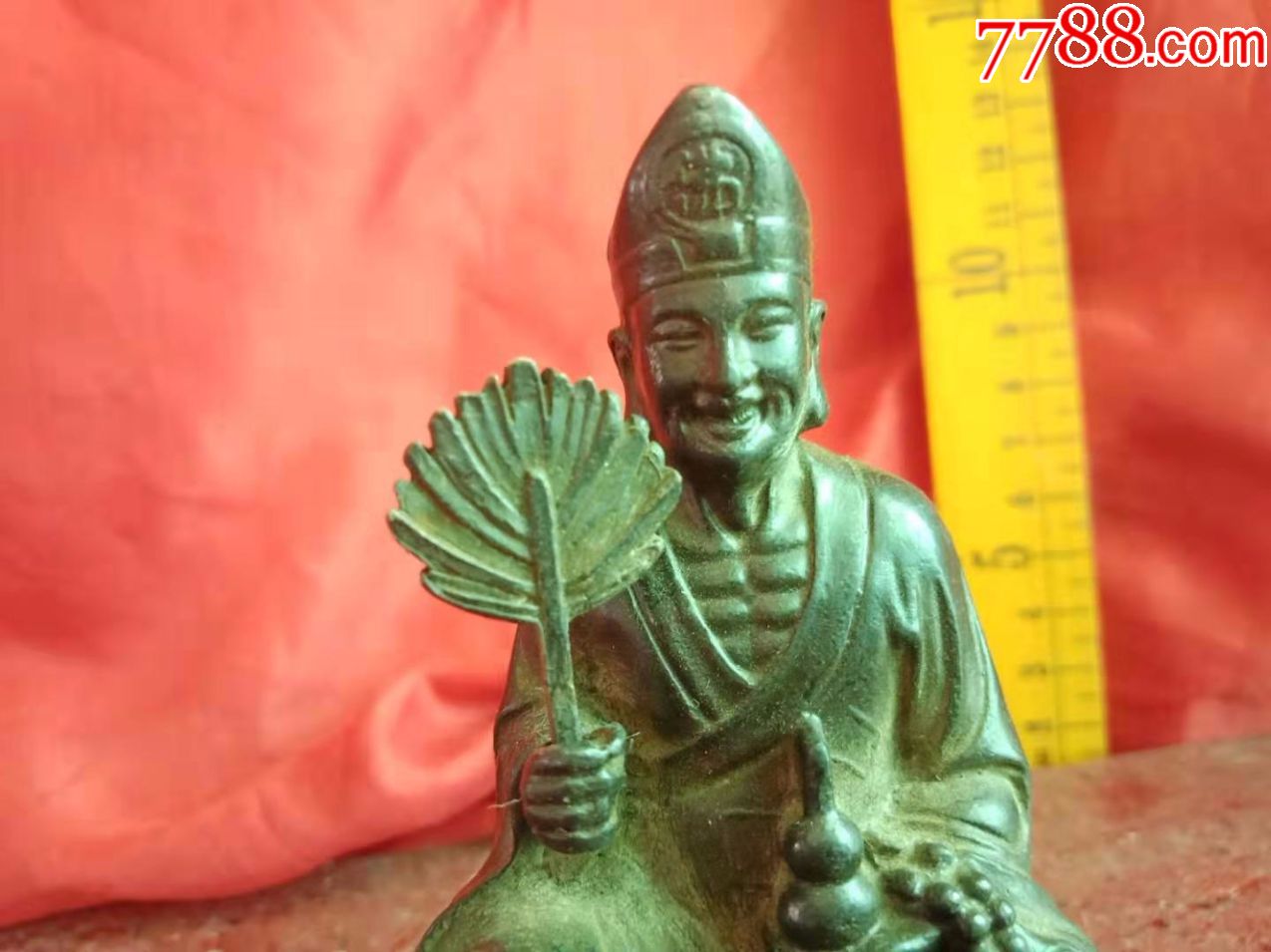 铜雕人物济公雕像摆件,包浆挺好的,扇子可以活动-铜像/铜佛像-7788