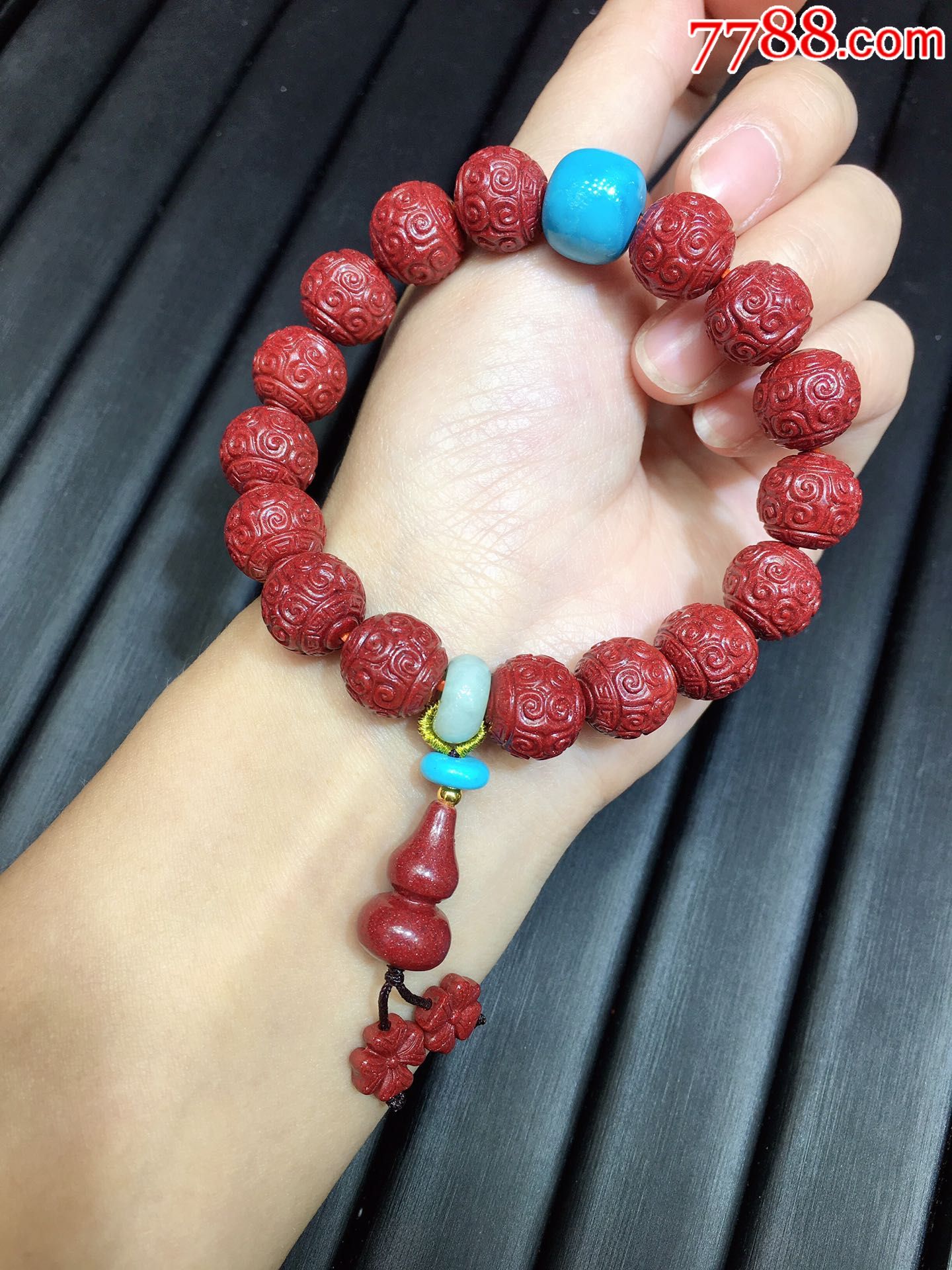 xm天然原矿朱砂紫金砂回纹珠手链精品