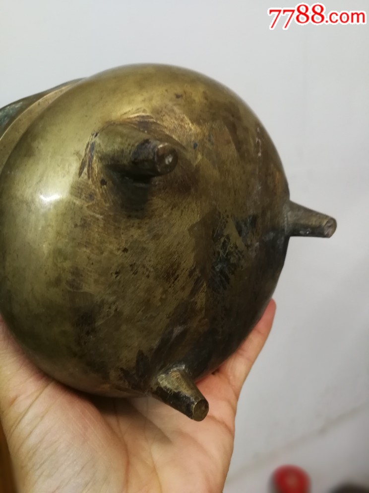 无底款黄铜双耳铜香炉一个