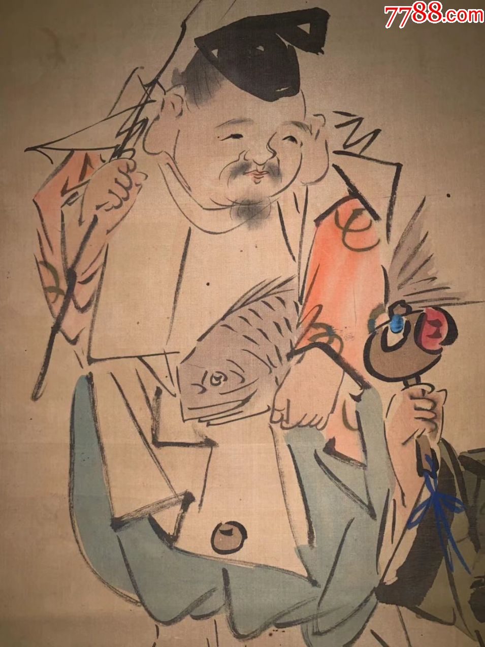 《大黑天财神,惠比寿》老字画清代民国名人书画茶室客厅古画山水