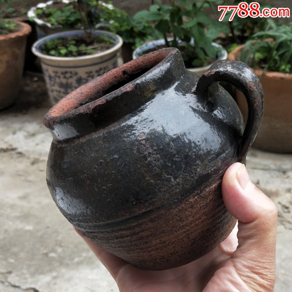 民国手工红陶黄釉壶烧水罐茶具摆件完整